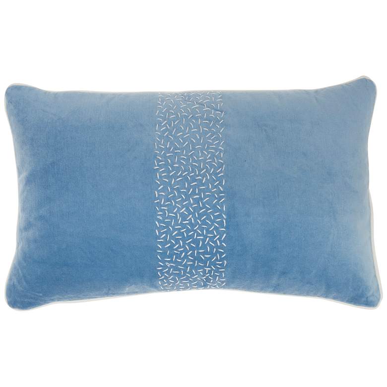 Image 2 Life Styles Blue Hand-Stitched Velvet 20 inch x 12 inch Throw Pillow