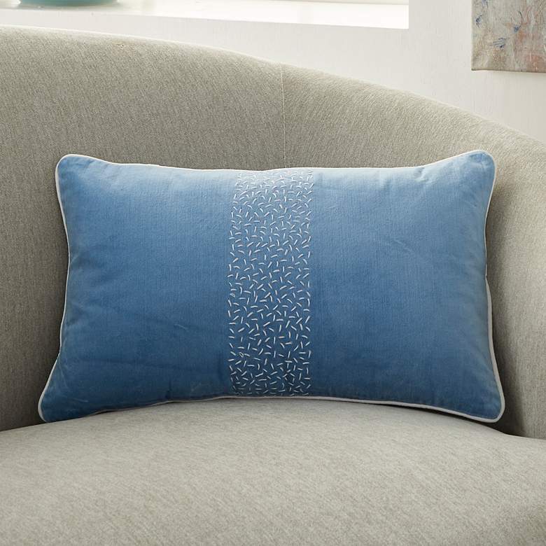 Image 1 Life Styles Blue Hand-Stitched Velvet 20" x 12" Throw Pillow