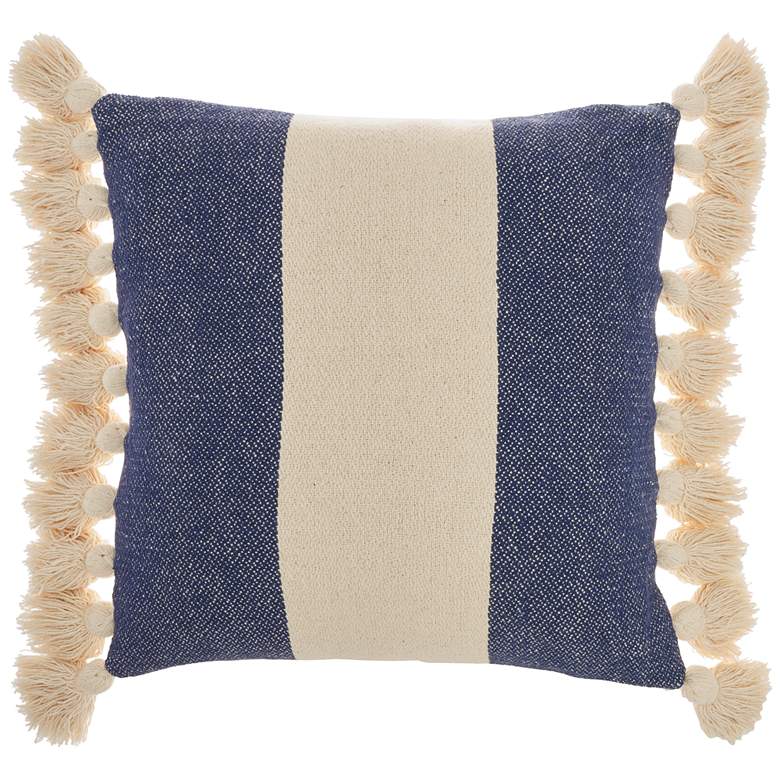 Image 2 Life Styles Blue Ink 18 inch Square Throw Pillow with Tassel