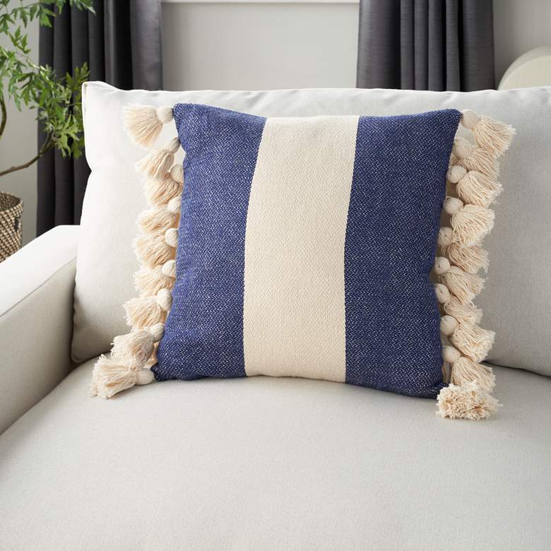 Image 1 Life Styles Blue Ink 18 inch Square Throw Pillow with Tassel