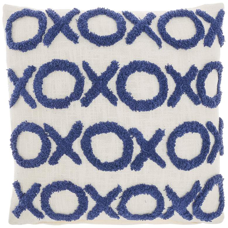 Image 2 Life Styles Blue Ink Tufted XOXO 18 inch Square Throw Pillow