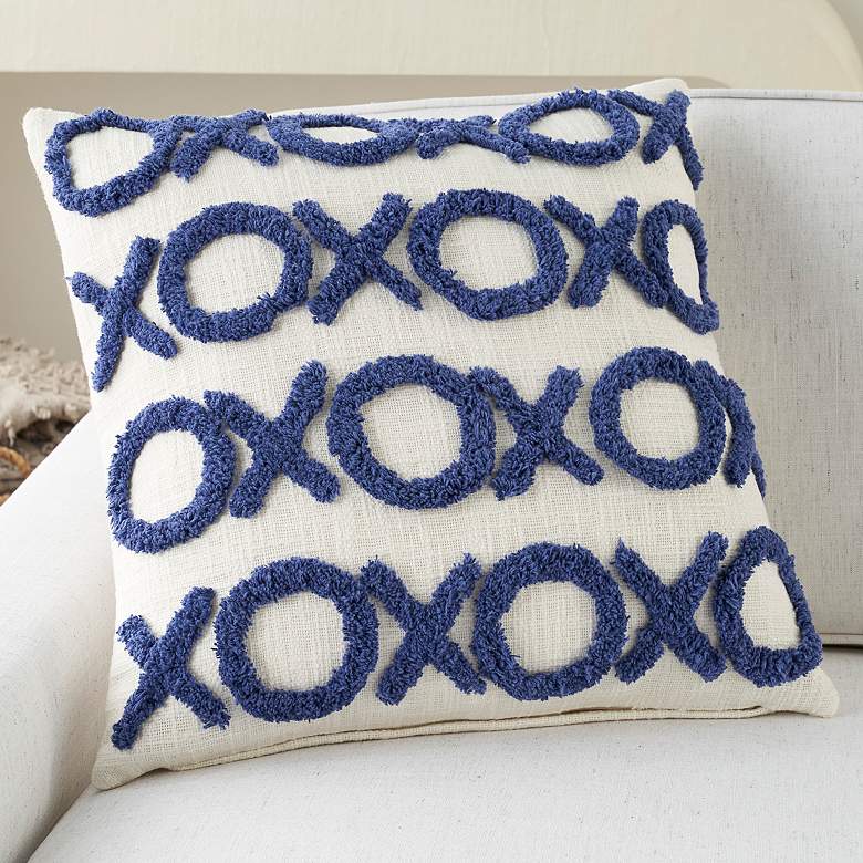 Image 1 Life Styles Blue Ink Tufted XOXO 18 inch Square Throw Pillow