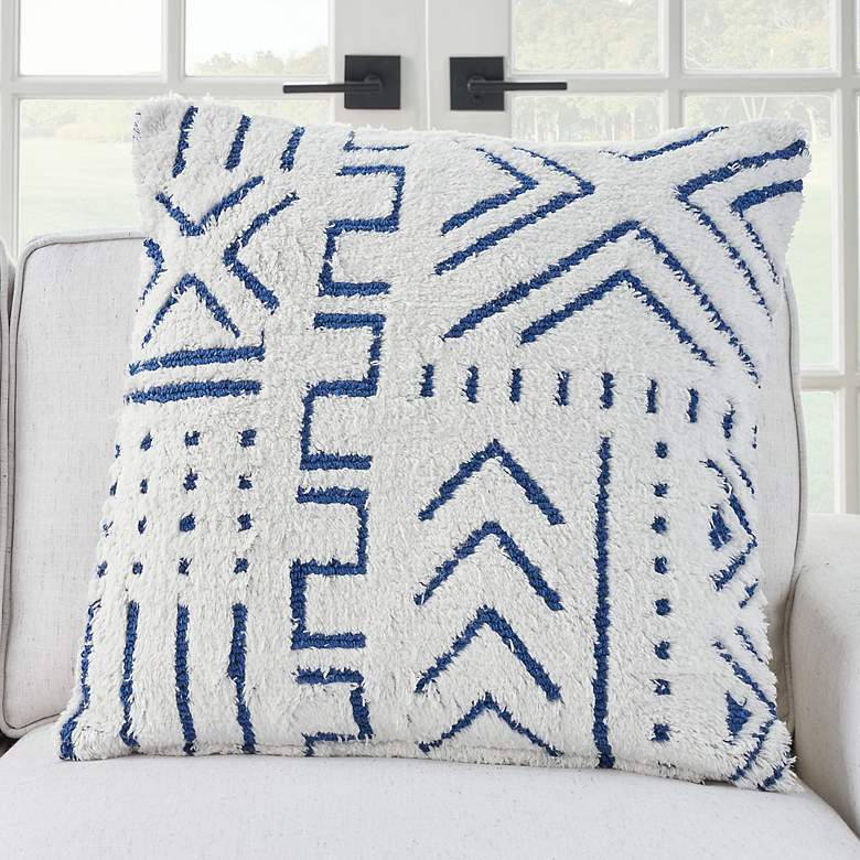 Image 1 Life Styles Blue Ink Woven Boho 20 inch Square Throw Pillow