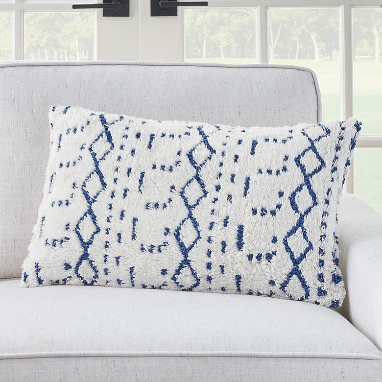 Life Styles Blue Ink Woven Boho 20&quot; x 12&quot; Throw Pillow