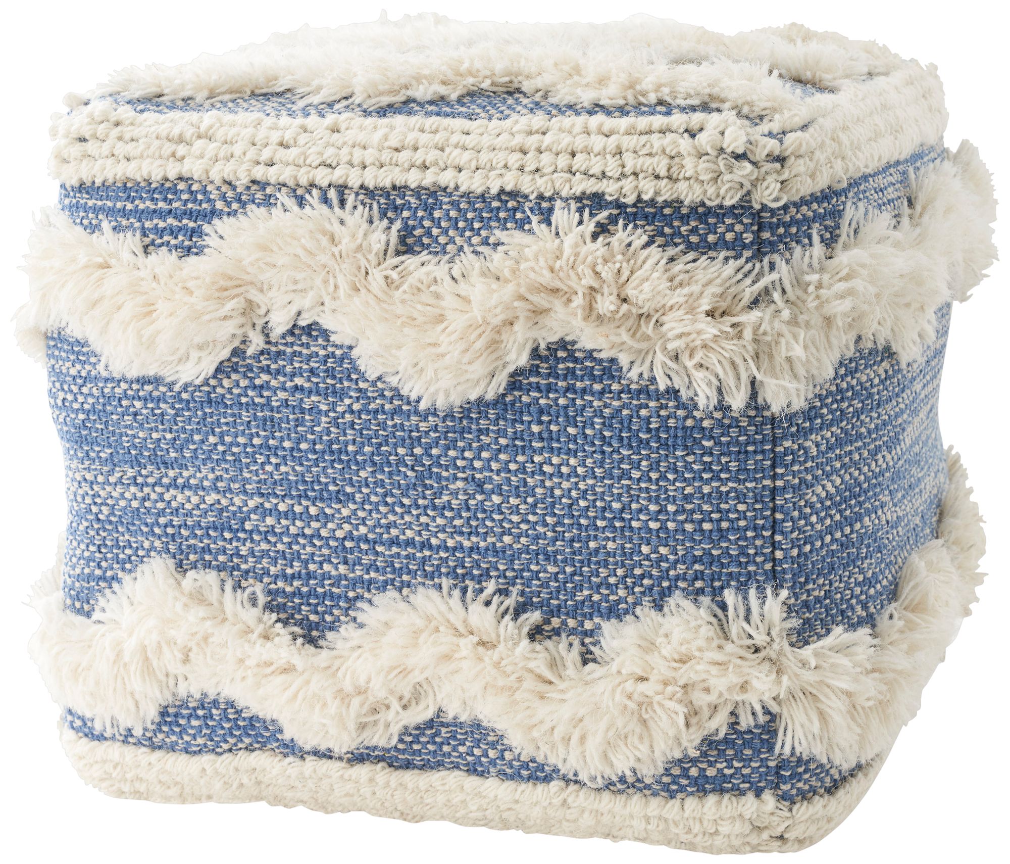 Life Styles Blue Ivory Woven Chevron Square Pouf Ottoman