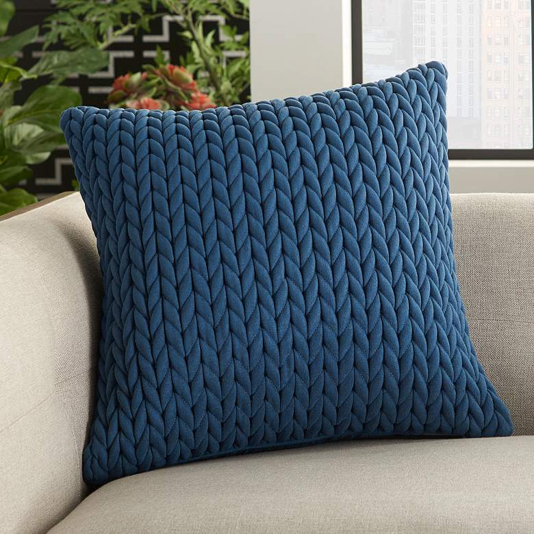 Image 1 Life Styles Blue Quilted Chevron 18" Square Throw Pillow