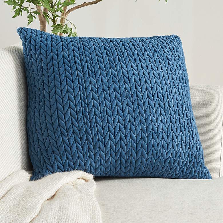 Image 1 Life Styles Blue Quilted Chevron 22 inch Square Throw Pillow