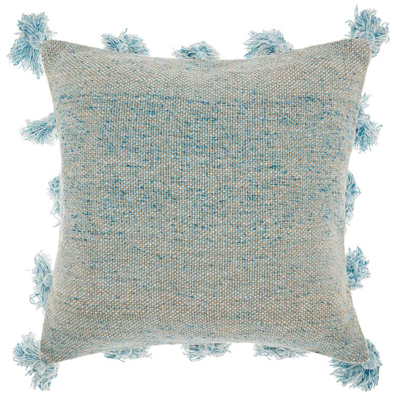 Image 1 Life Styles Blue Tassel Border 18 inch Square Throw Pillow