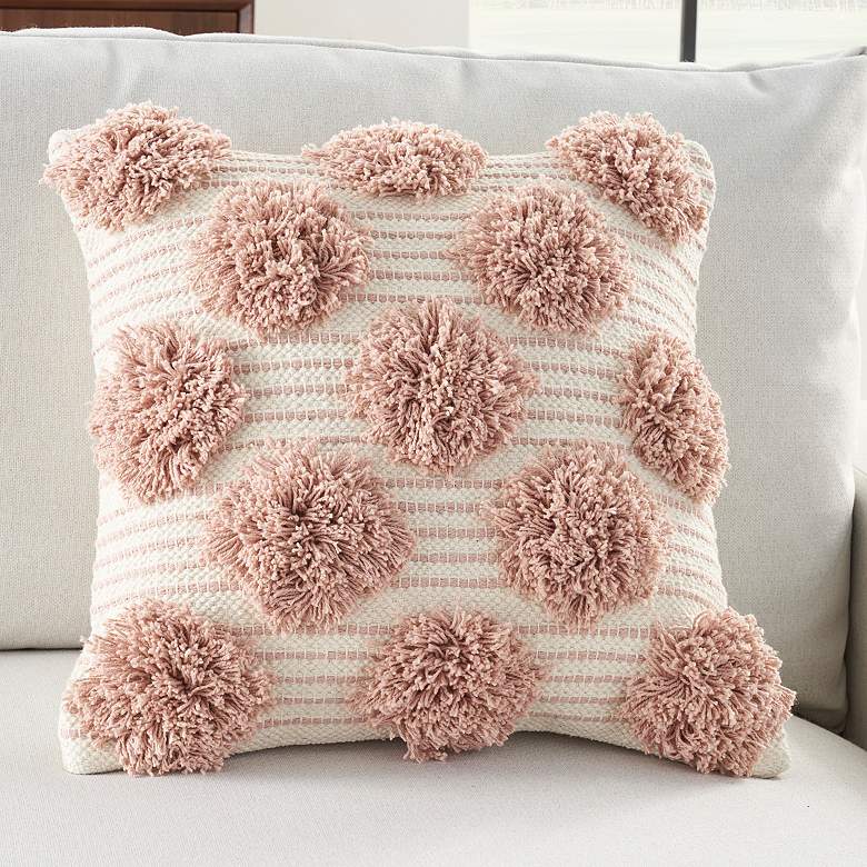 Image 1 Life Styles Blush Tufted Pom Poms 18 inch Square Throw Pillow