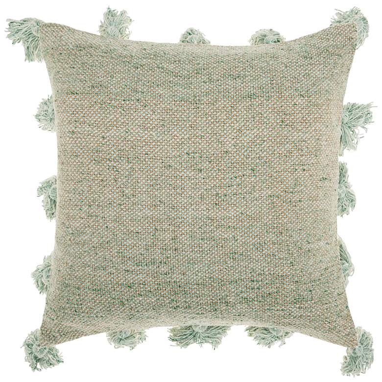 Image 1 Life Styles Celadon Tassel Border 18 inch Square Throw Pillow
