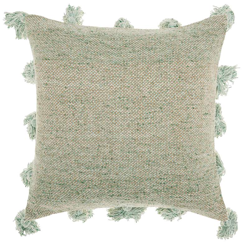 Image 1 Life Styles Celadon Tassel Border 18" Square Throw Pillow