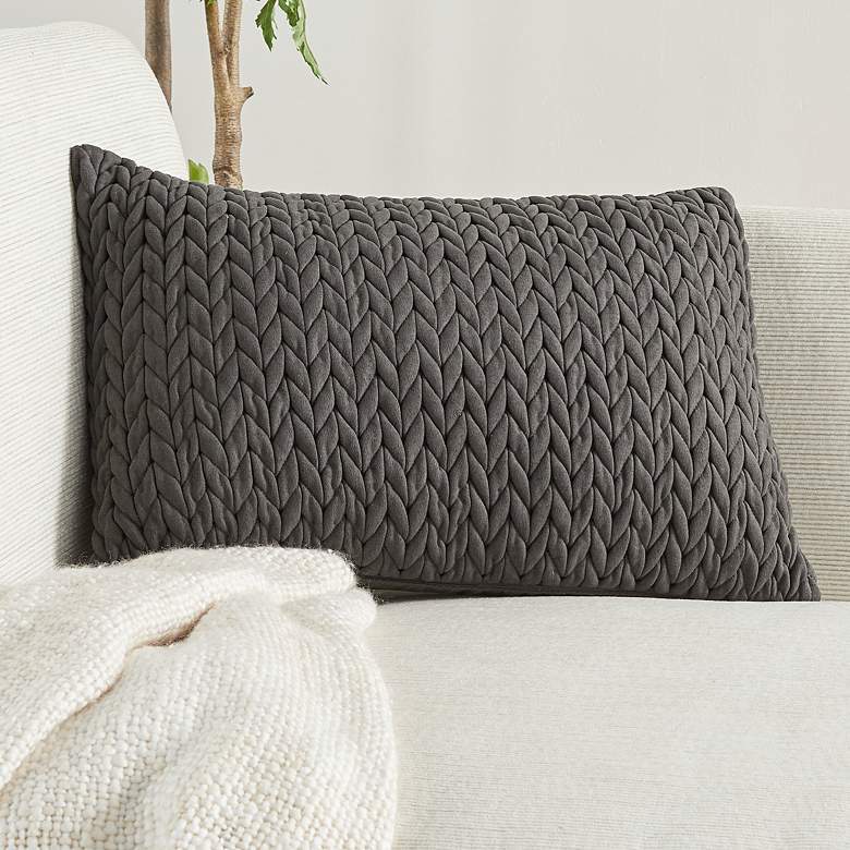 Image 1 Life Styles Charcoal Quilted Chevron 20 inchx14 inch Throw Pillow