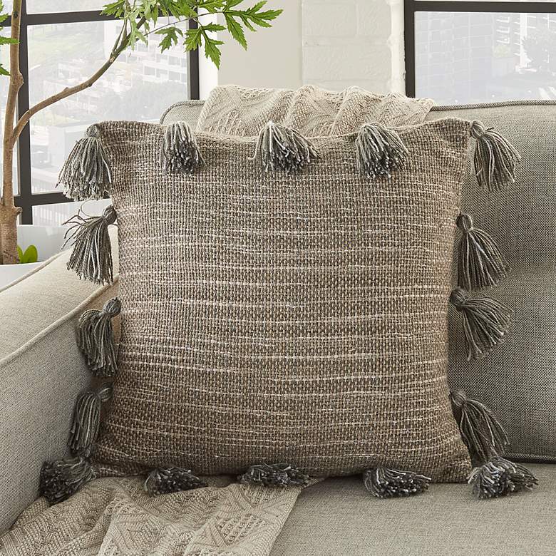 Image 1 Life Styles Charcoal Tassels 18 inch Square Throw Pillow