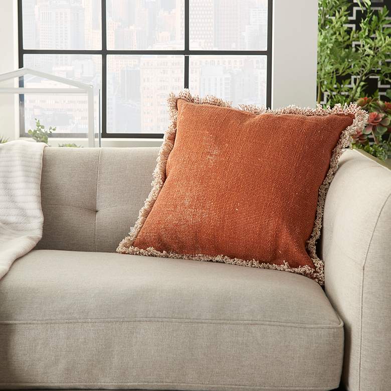 Image 1 Life Styles Clay Stonewash w/ Fringe 18" Square Throw Pillow