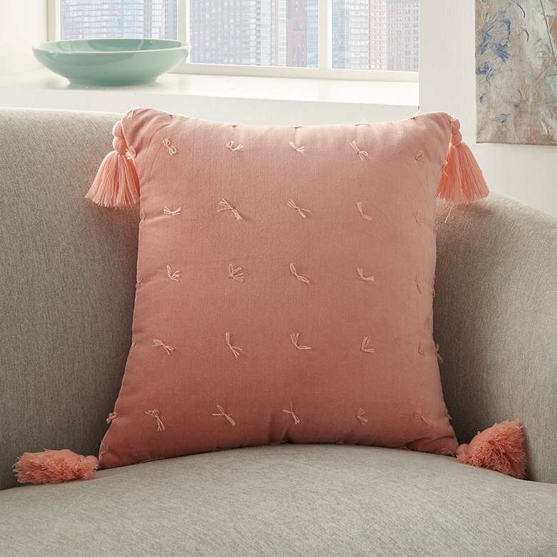 Life Styles Coral Hand-Knotted Velvet 18&quot; Square Pillow