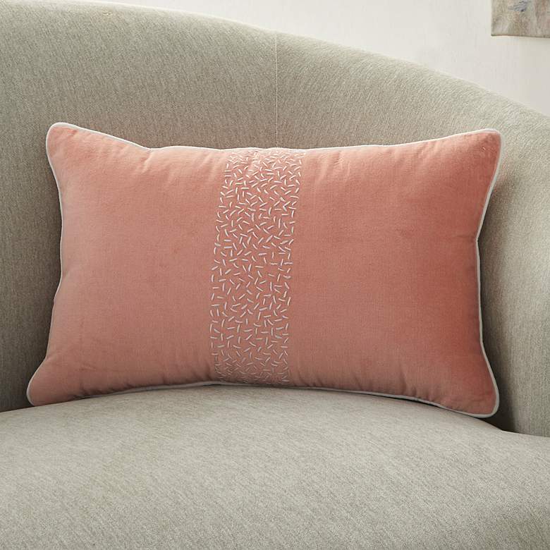 Image 1 Life Styles Coral Hand-Stitched Velvet 20 inch x 12 inch Pillow