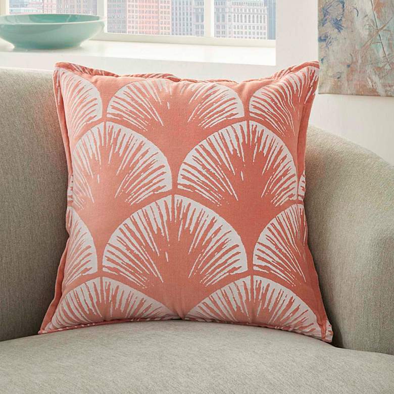 Life Styles Coral Velvet Scallops 18&quot; Square Throw Pillow
