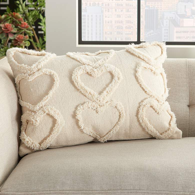 Image 1 Life Styles Cream Raised Hearts 20"x14" Throw Pillow