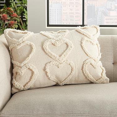 Life Styles Cream Raised Hearts 20"x14" Throw Pillow