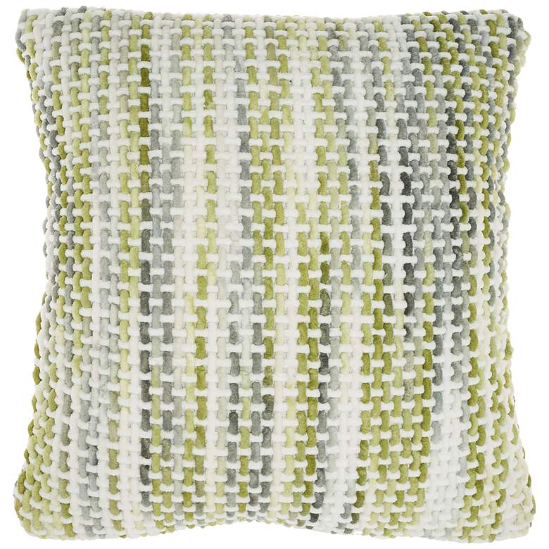 Image 2 Life Styles Green Gray Basket Weave 20 inch Square Throw Pillow