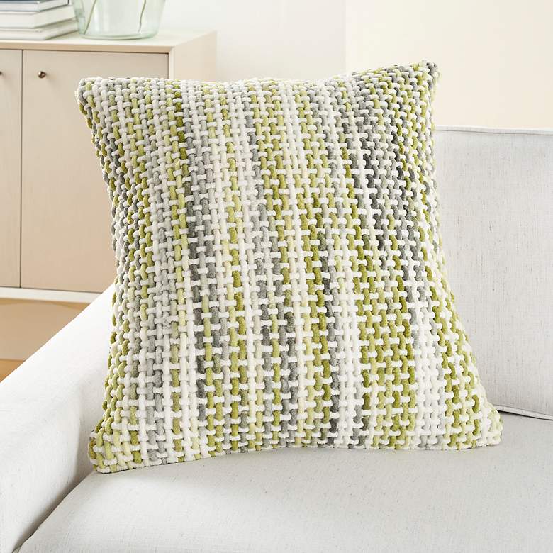 Image 1 Life Styles Green Gray Basket Weave 20 inch Square Throw Pillow