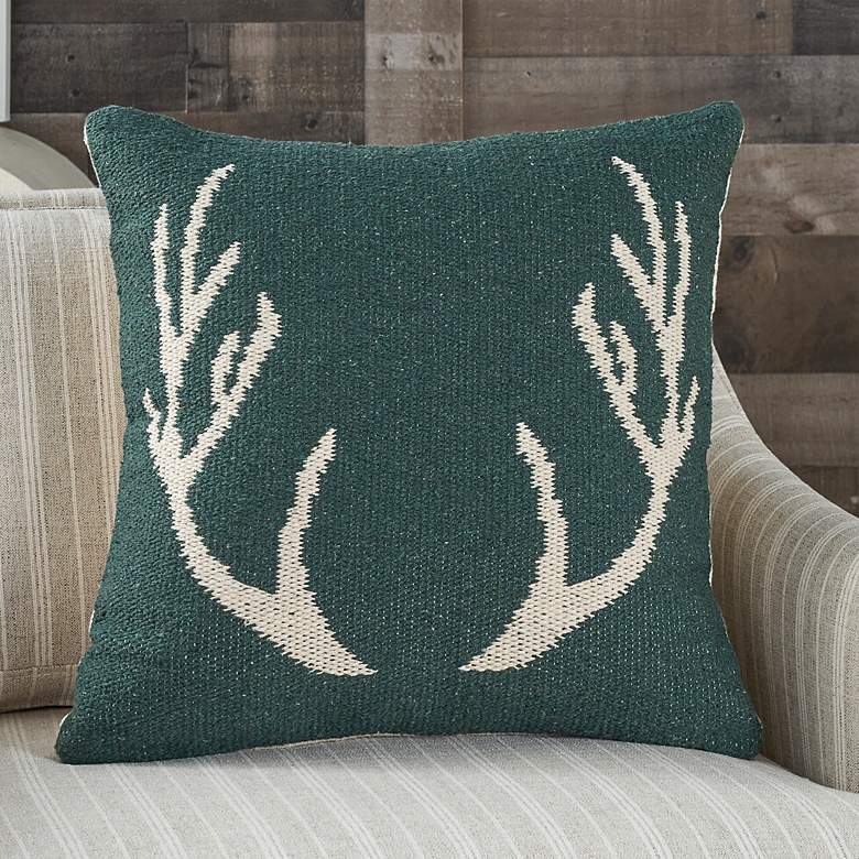 Image 1 Life Styles Green Woven Antlers 18 inch Square Throw Pillow