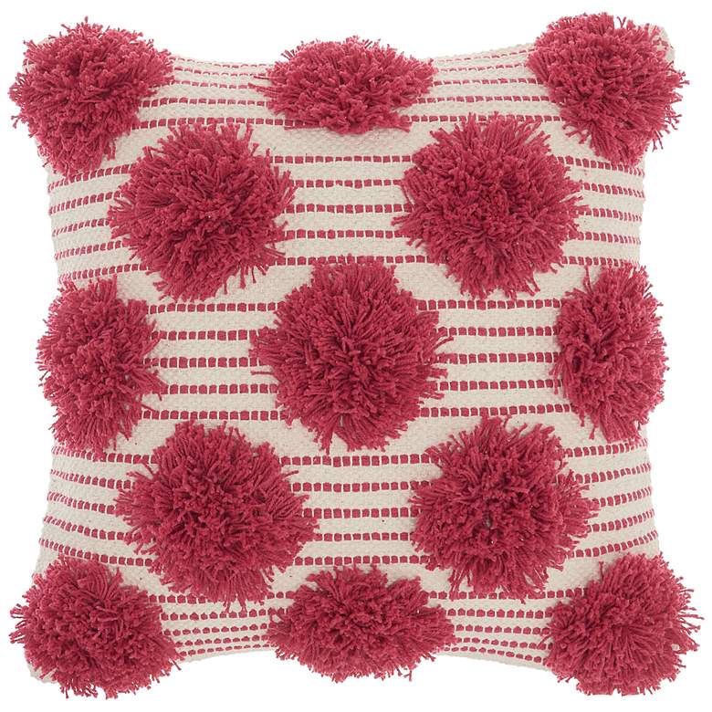 Image 2 Life Styles Hot Pink Tufted Pom Poms 18" Square Throw Pillow