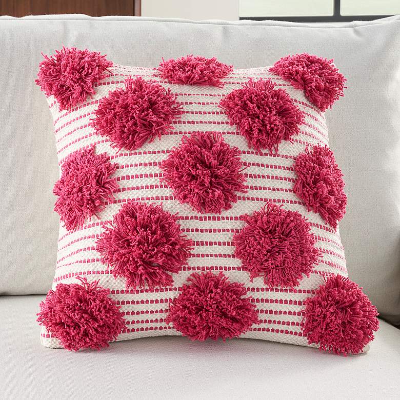 Image 1 Life Styles Hot Pink Tufted Pom Poms 18 inch Square Throw Pillow
