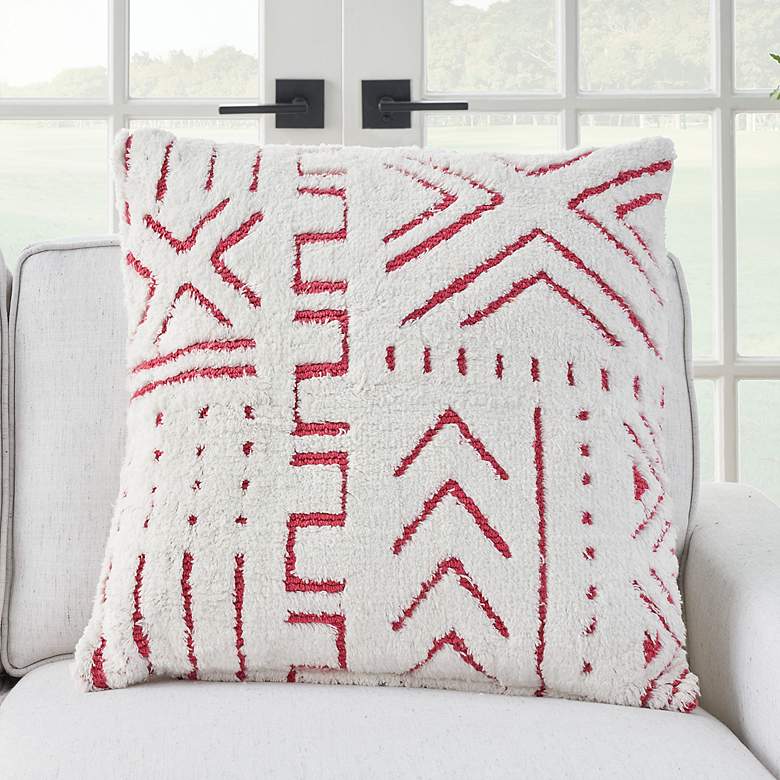 Image 1 Life Styles Hot Pink Woven Boho 20" Square Throw Pillow