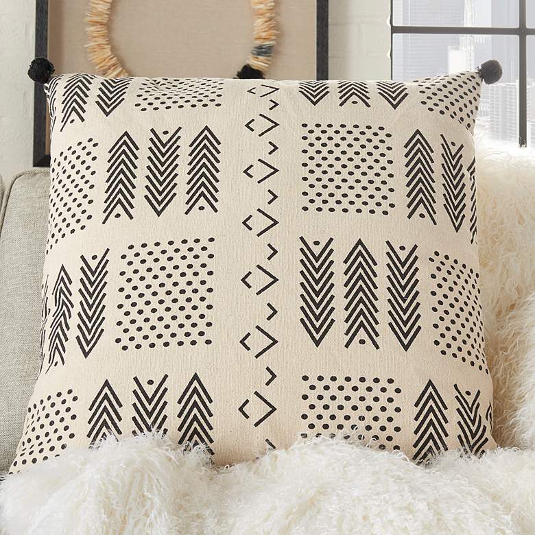 Image 1 Life Styles Ivory Black Geometric 26 inch Square Throw Pillow