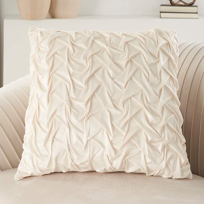 Image 1 Life Styles Ivory Pleated Waves 22" Square Throw Pillow