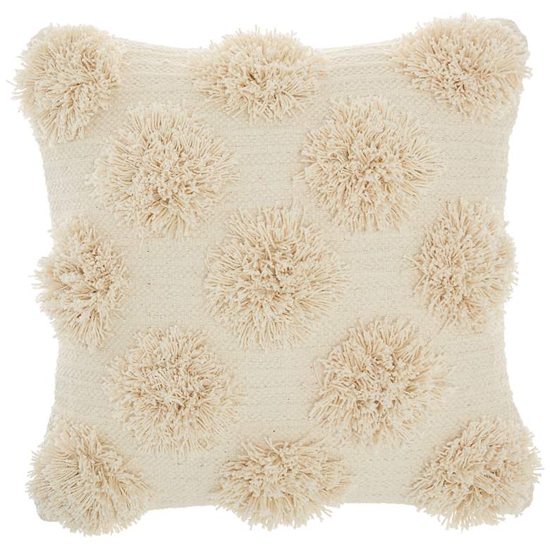 Image 2 Life Styles Ivory Tufted Pom Poms 18 inch Square Throw Pillow