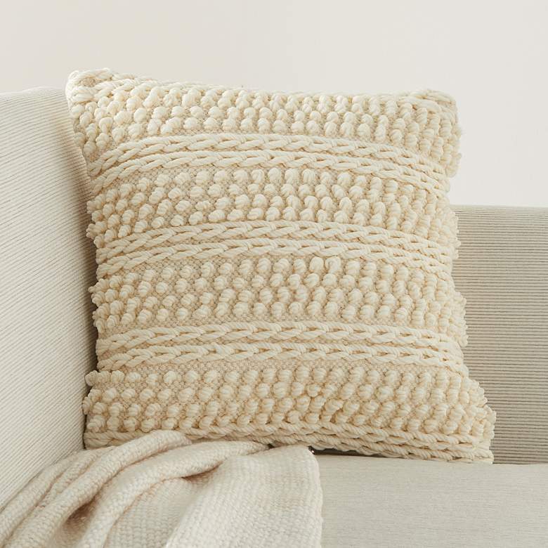 Image 1 Life Styles Ivory Woven Stripes 18" Square Throw Pillow