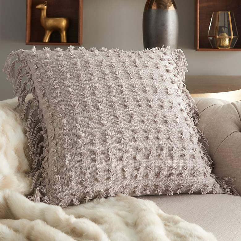 Image 1 Life Styles Khaki Cut Fray Texture 20" Square Throw Pillow