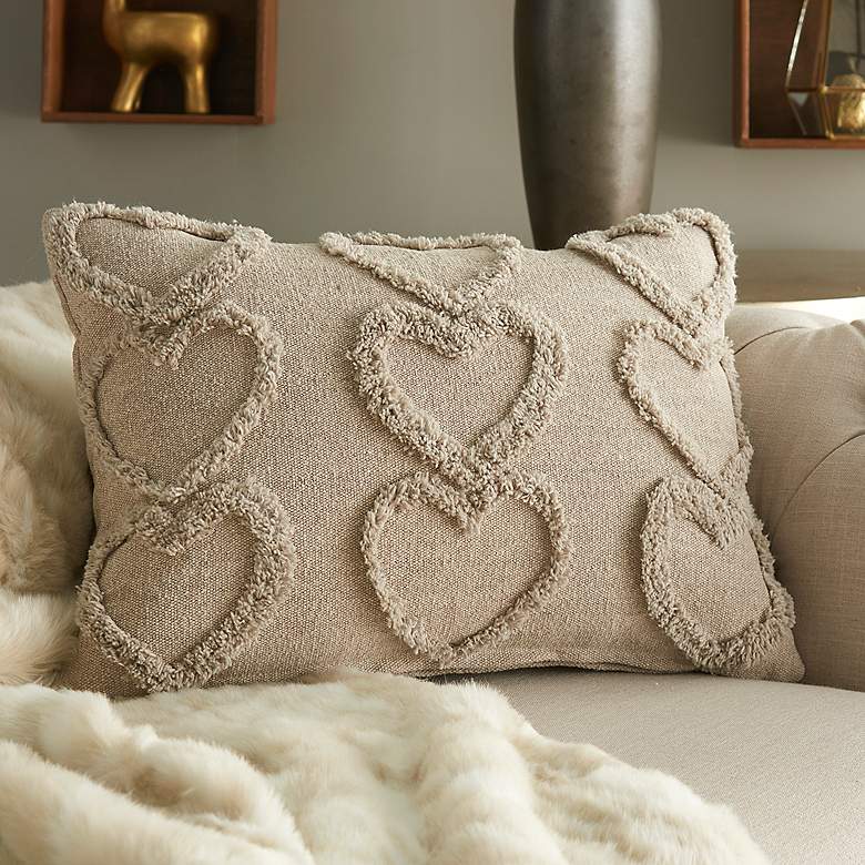 Image 1 Life Styles Khaki Raised Hearts 20"x14" Throw Pillow