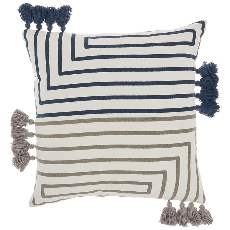 Image 2 Life Styles Light Gray Navy Lines 18 inch Square Throw Pillow