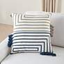 Life Styles Light Gray Navy Lines 18" Square Throw Pillow