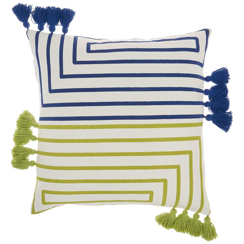 Image 2 Life Styles Lime Blue Lines 18 inch Square Throw Pillow