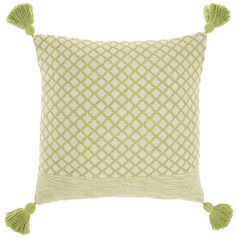 Image 2 Life Styles Lime Lattice 18 inch Square Throw Pillow w/ Tassels