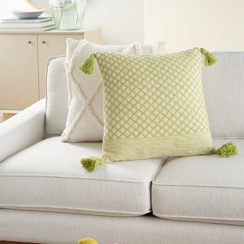 Image 1 Life Styles Lime Lattice 18" Square Throw Pillow w/ Tassels