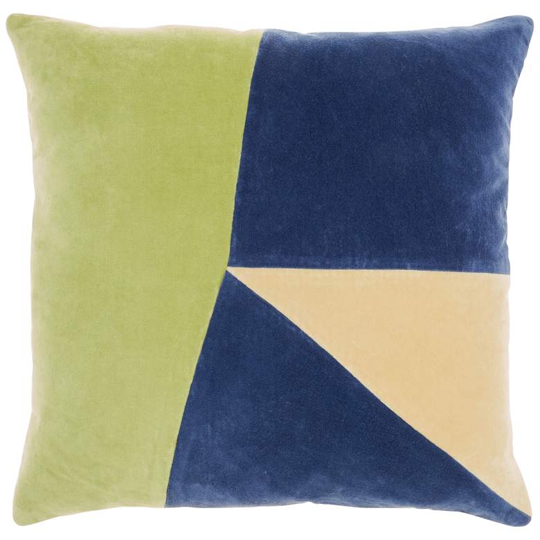Image 2 Life Styles Lime Navy Color Block 18 inch Square Throw Pillow
