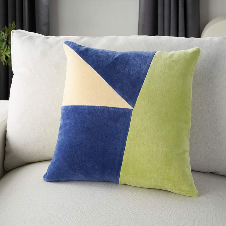 Image 1 Life Styles Lime Navy Color Block 18" Square Throw Pillow