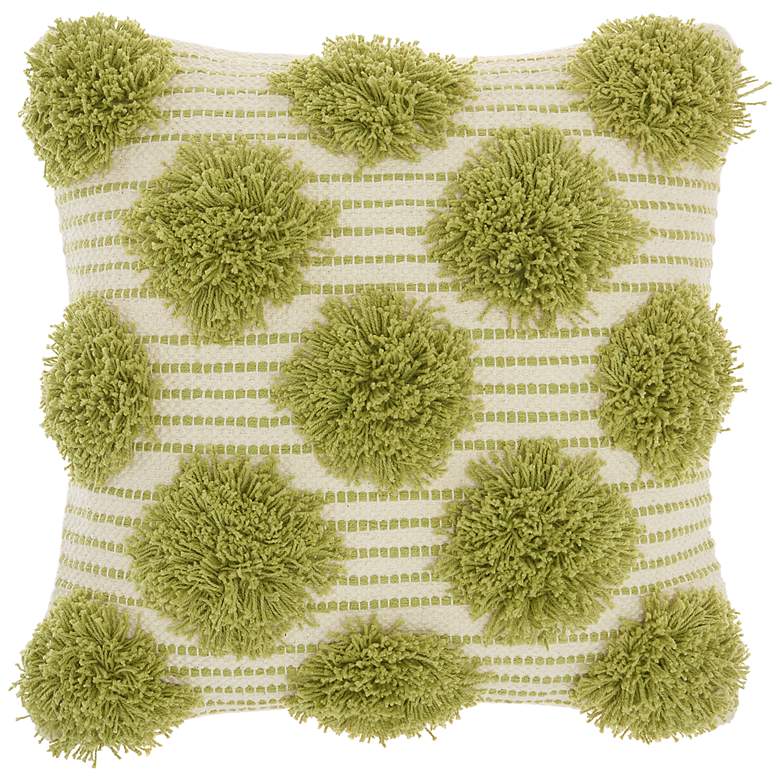 Image 2 Life Styles Lime Tufted Pom Poms 18" Square Throw Pillow