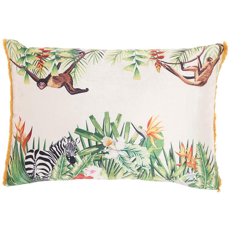 Image 2 Life Styles Multi-Color Velvet Jungle 20 inch x 14 inch Throw Pillow