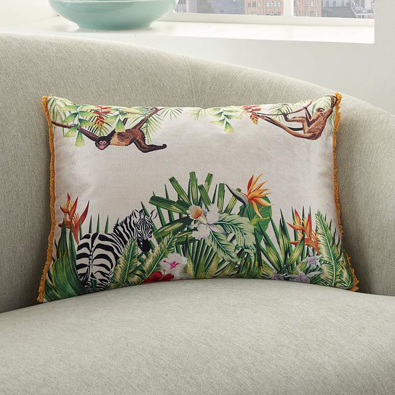 Image 1 Life Styles Multi-Color Velvet Jungle 20 inch x 14 inch Throw Pillow