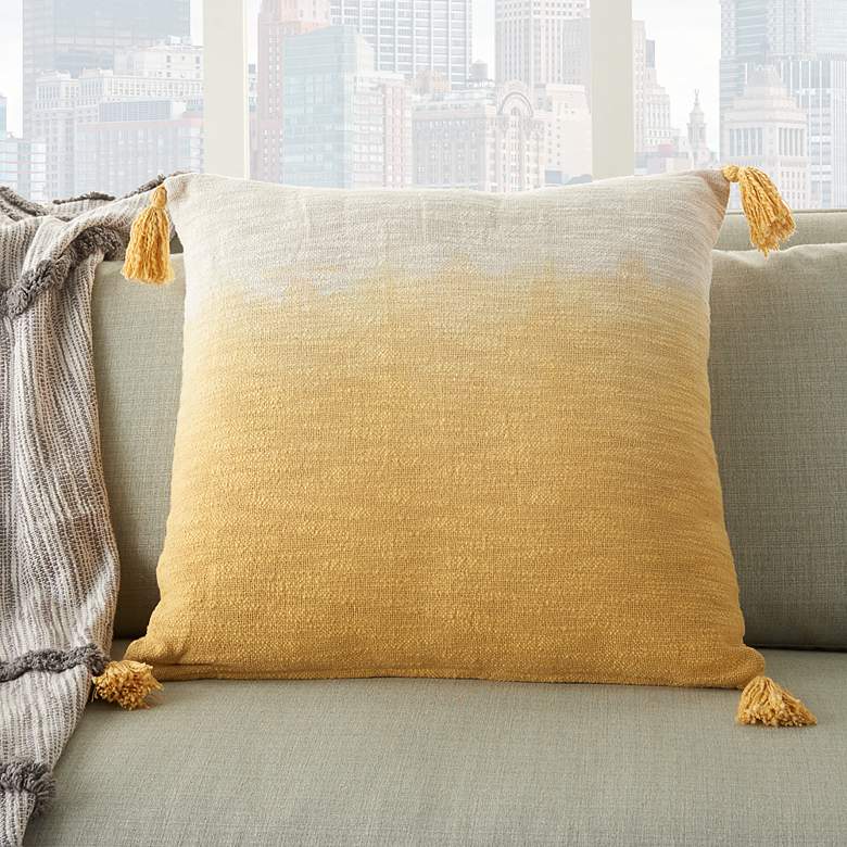 Image 1 Life Styles Mustard Ombre Tassels 22 inch Square Throw Pillow