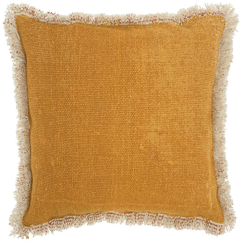 Image 2 Life Styles Mustard Stonewash w/ Fringe 18 inch Square Pillow