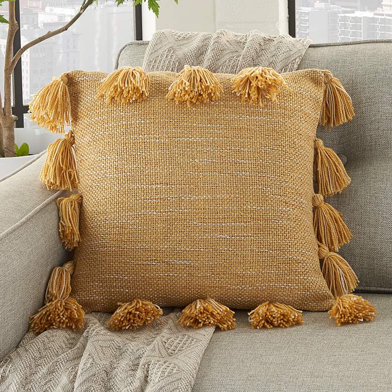 Image 1 Life Styles Mustard Tassels 18 inch Square Throw Pillow