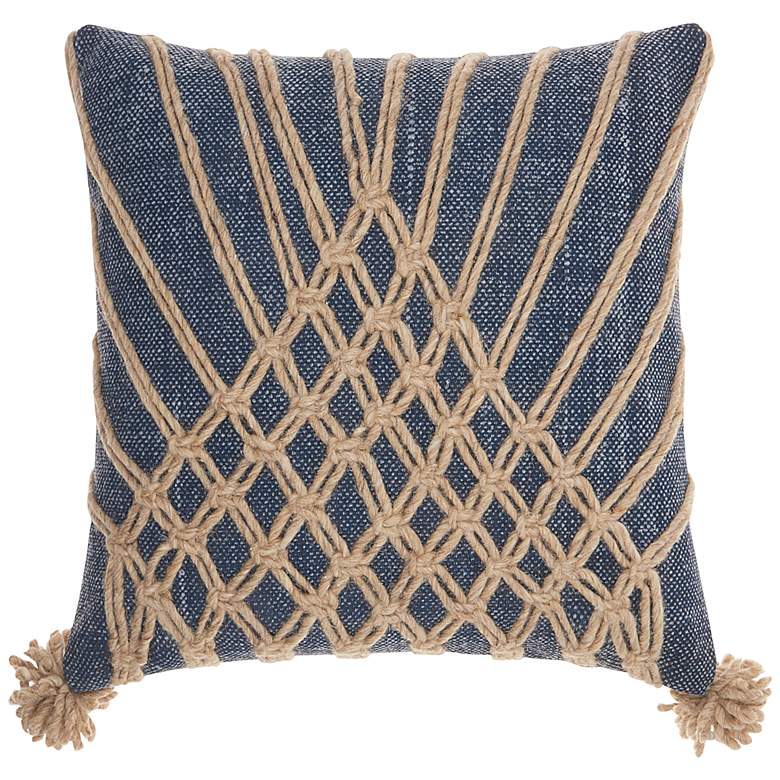 Image 1 Life Styles Natural Blue Knotted Burst 20 inch Square Pillow
