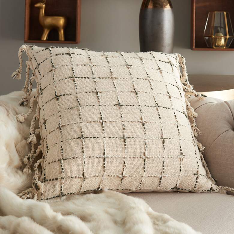 Image 1 Life Styles Natural Woven Grid 20" Square Throw Pillow
